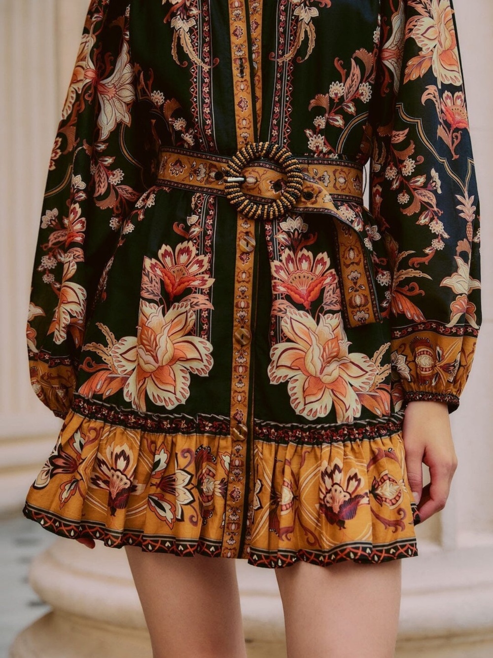 Farm Rio black majestic garden beaded long sleeve belted mini dress L new - Picture 4 of 4